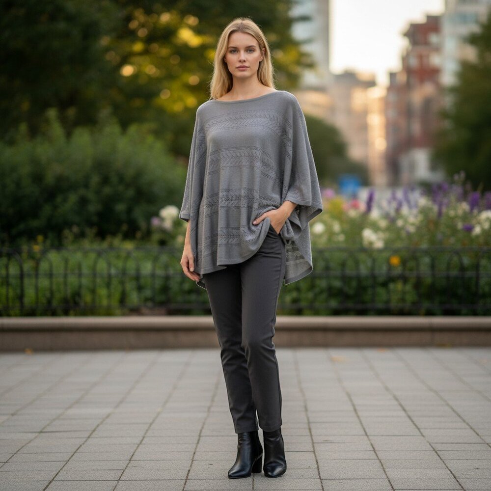 Lauren Conrad Gray Knit Poncho Sweater Boho Batwing S/M